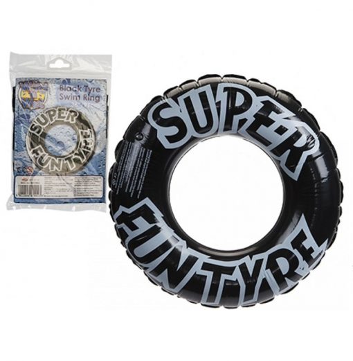 Inflatable Black Tyre Swim Ring - 91cm